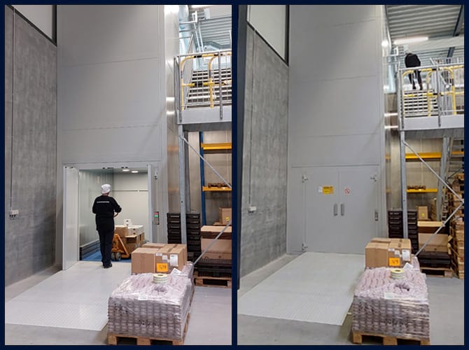 Goods lift installed in warehouse